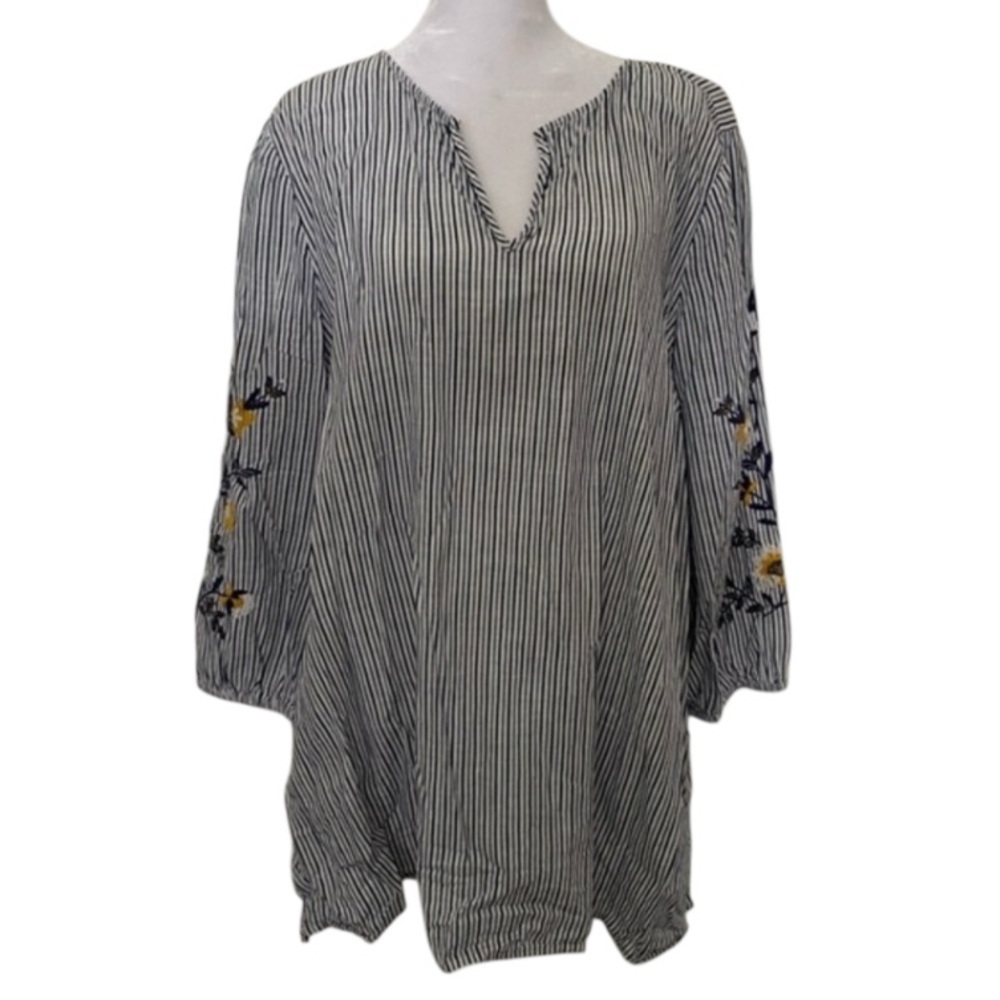 J. Jill Striped Tunic with Flora Embroidery size XL